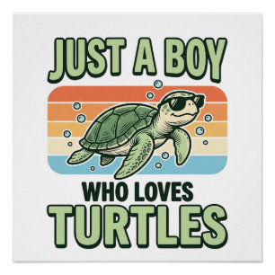 Junge, der Schildkröten liebt Vintage-Stich-Design Poster