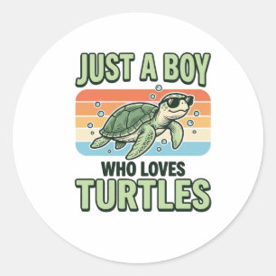 Junge, der Schildkröten liebt Vintage-Stich-Design Runder Aufkleber