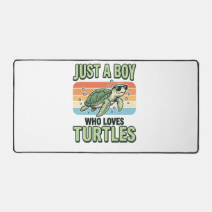 Junge, der Schildkröten liebt Vintage-Stich-Design Schreibtischunterlage