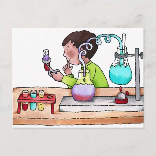 Junge, der Wissenschafts-Experiment tut Postkarte (Vorderseite)