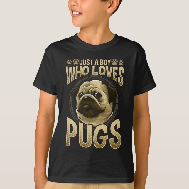 Junge, die Lieben Möpsen Paw Hund Lover T-Shirt (Vorderseite)