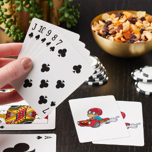 Junge, die Red Race Car fahren Spielkarten
