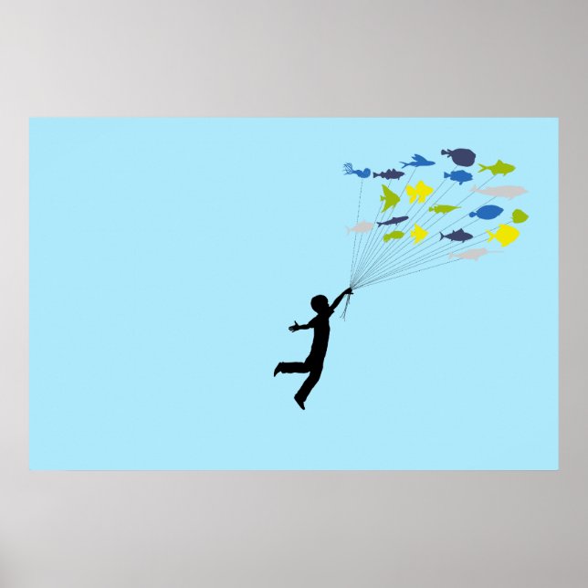 Junge, die wegschwimmen, um tropische Fischballons Poster (Vorne)