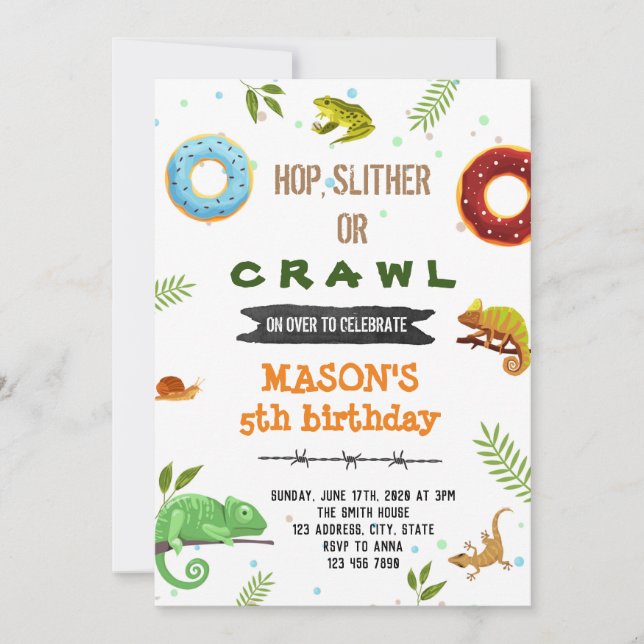 Junge Donut und Reptilien Party Einladung (Vorderseite)
