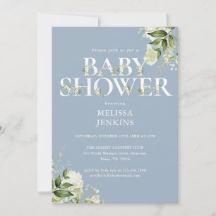 Junge Dusty Blue Greenery Alles in Einem Baby Show Einladung