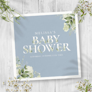 Junge Dusty Blue Grünzeug Blätter Babyparty Serviette