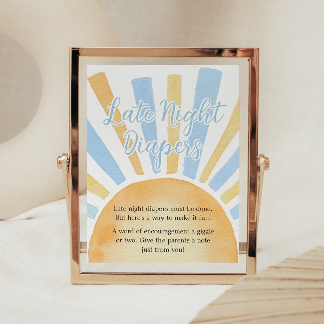 Junge ein wenig Sonnenschein spät abends Windeln Poster (Blue Boho Sunshine Baby Shower Late Night Diapers Sign)
