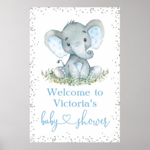 Junge-Elefanten-Glitter-Baby-Shower-Willkommenssch Poster