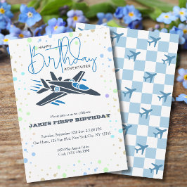 Junge erste Geburtstag Jet Fighter Flugzeug Blue W Einladung