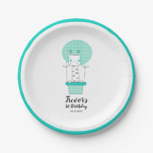 Junge erste GeburtstagsGiraffe Papierplatte Pappteller