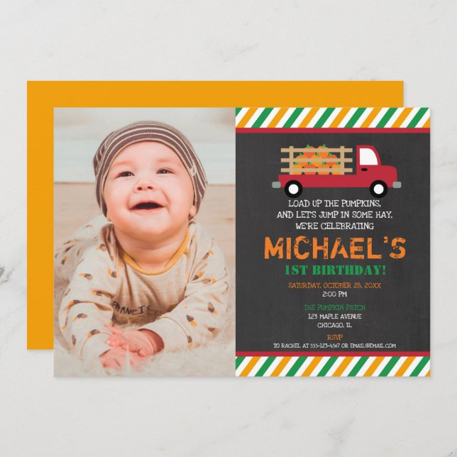 Junge Erste Geburtstagskürbis Einladung (Vorne/Hinten)