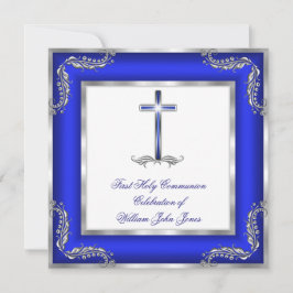 Junge Erste Heilige Kommunion Royal Blue Silver Wh Einladung