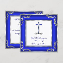 Junge Erste Heilige Kommunion Royal Blue Silver Wh Einladung