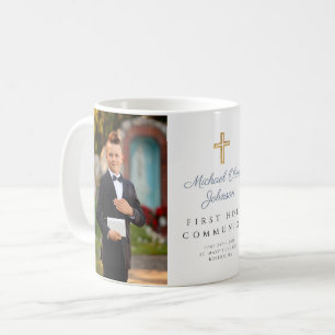 Junge Erste Kommunion Religious Cross Foto Kaffeetasse