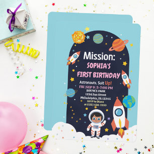 Junge Erster Geburtstag Weltraum Astronaut Planete Einladung
