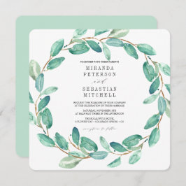 Junge Eukalyptus-Blätter bei Botanischer Hochzeit Einladung