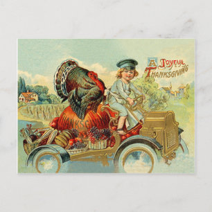 Junge fährt eine Truthahn auf einem Oldtimer, Ernt Postkarte