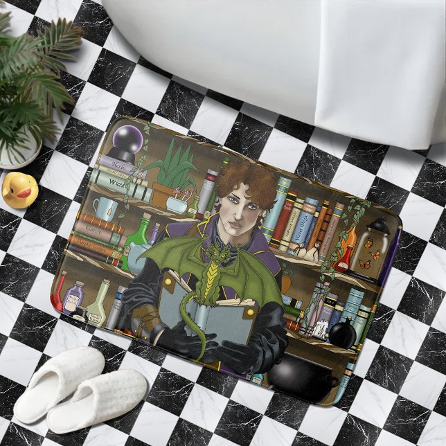 Junge Fantasy-Bibliotheksbücher des Zauberers Drac Badematte (Von Creator hochgeladen)