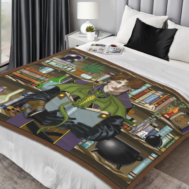 Junge Fantasy-Bibliotheksbücher des Zauberers Drac Fleecedecke (Von Creator hochgeladen)