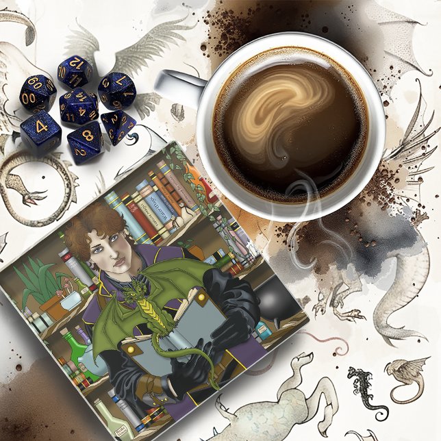 Junge Fantasy-Bibliotheksbücher des Zauberers Drac Glasuntersetzer (Von Creator hochgeladen)