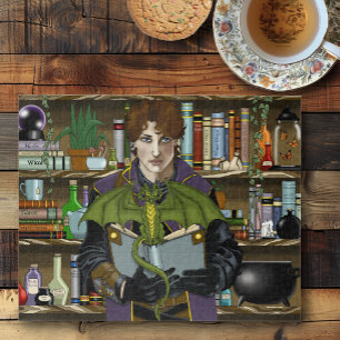 Junge Fantasy-Bibliotheksbücher des Zauberers Drac Puzzle
