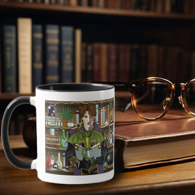 Junge Fantasy-Bibliotheksbücher des Zauberers Drac Tasse (Von Creator hochgeladen)