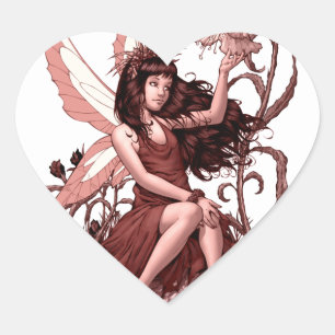 Junge Fee mit Blumen durch Al Rio Herz-Aufkleber