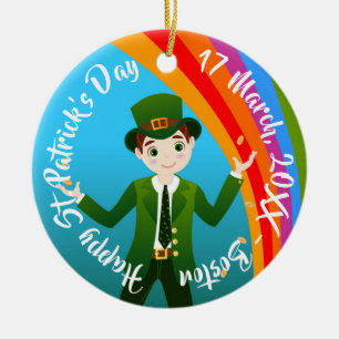 Junge feiert St.Patrick's mit irischem Segen C Keramik Ornament