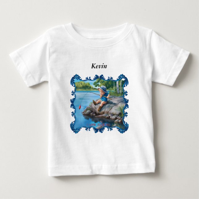 Junge fischen im Fluss. Baby T-shirt (Vorderseite)