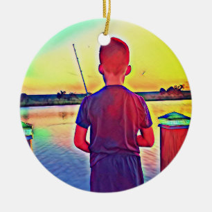 Junge Fischerei Keramik Ornament