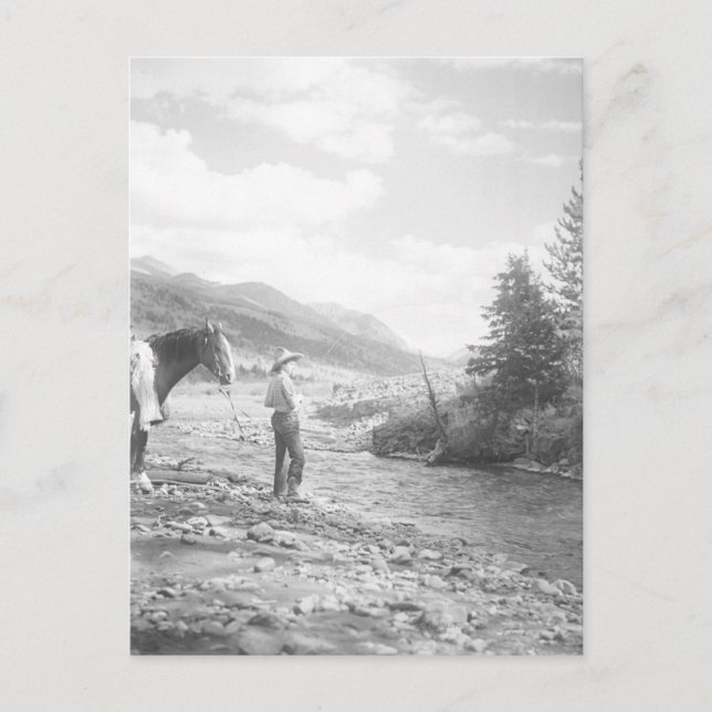 Junge fliegen angeln. postkarte (Vorderseite)