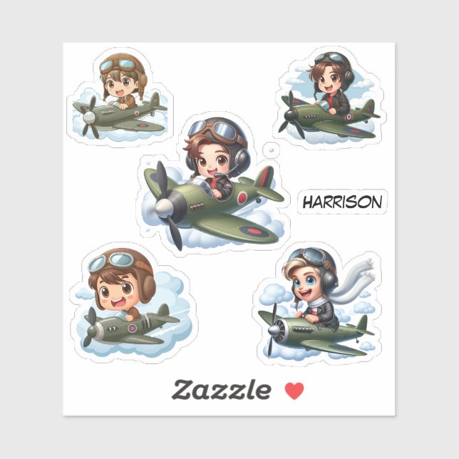 Junge fliegende Flugzeuge Kinder Personalisiertes  Aufkleber (Blatt)