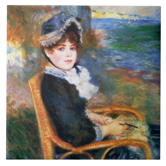 Junge Frau am Meer (von Renoir) Fliese (Vorderseite)
