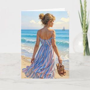 Junge Frau am Strand Karte