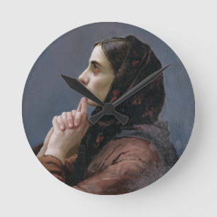 Junge Frau an Gebet, 1879 (Öl auf Leinwand) Runde Wanduhr