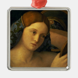 Junge Frau an ihrer Toilette Silbernes Ornament