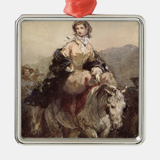 Junge Frau auf einem Pferd Silbernes Ornament (Vorne)