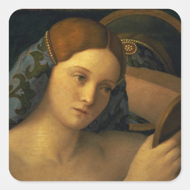 Junge Frau auf ihrer Toilette Quadratischer Aufkleber (Vorderseite)