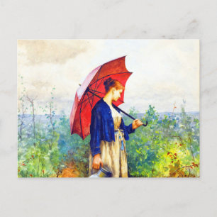 Junge Frau beim Stricken von Daniel Ridgway Knight Postkarte