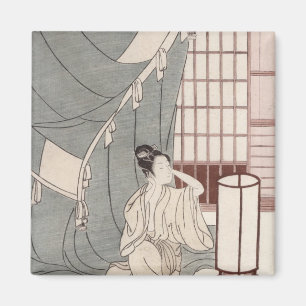 Junge Frau, die durch ihr Moskitonetz, 1766 knit Magnet