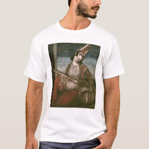 Junge Frau, die eine Gitarre spielt T-Shirt