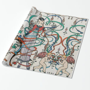 JUNGE FRAU, FARBENFROHE BÄNDER ,CUPID Valentinstag Geschenkpapier