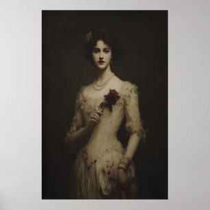 Junge Frau hält welke Rose, Gothic Victorian Poster