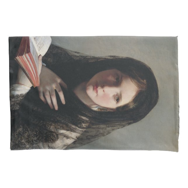 Junge Frau hat in Träumen verloren (Lesen eines Bu Kissenbezug (Vorderseite-Links)