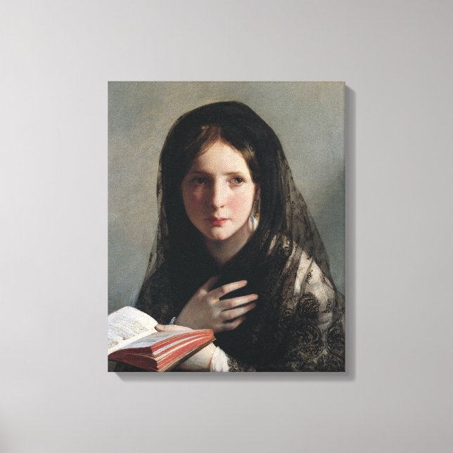 Junge Frau hat in Träumen verloren (Lesen eines Bu Leinwanddruck (Vorderseite)