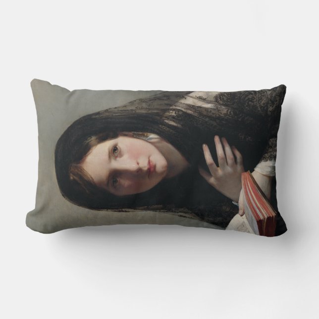 Junge Frau hat in Träumen verloren (Lesen eines Bu Lendenkissen (Vorderseite)