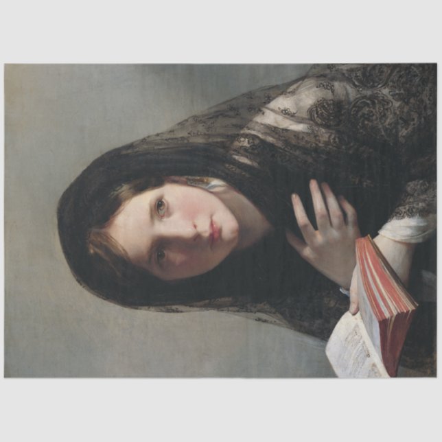 Junge Frau hat in Träumen verloren (Lesen eines Bu Seidenpapier (Vorderseite)