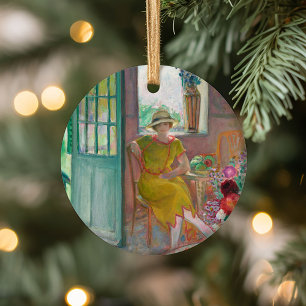 Junge Frau im blühenden Innern Henri Lebasque Keramik Ornament