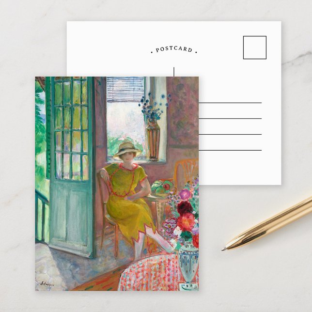 Junge Frau im blühenden Innern | Henri Lebasque Postkarte (Von Creator hochgeladen)