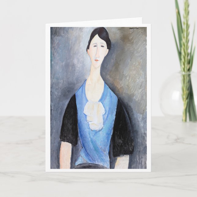 Junge Frau in Blau, Modigliani Karte (Vorderseite)